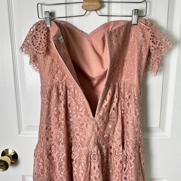 Dress The Population River Lace Off The Shoulder Blush Midi Dress L - Picture 7 of 8